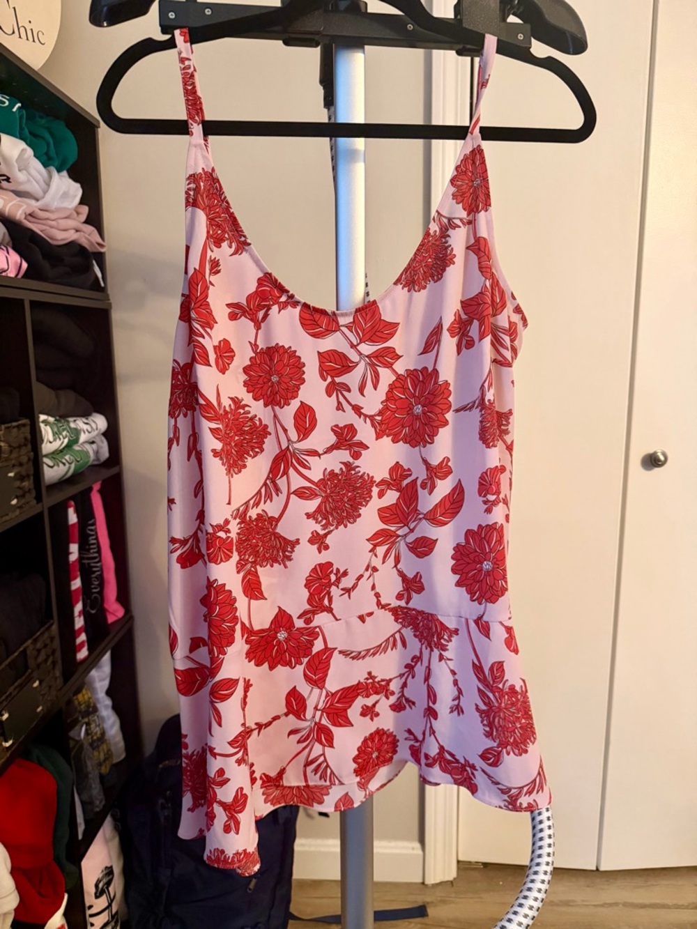 CAbi Pink Tank Top with Red Floral Print
